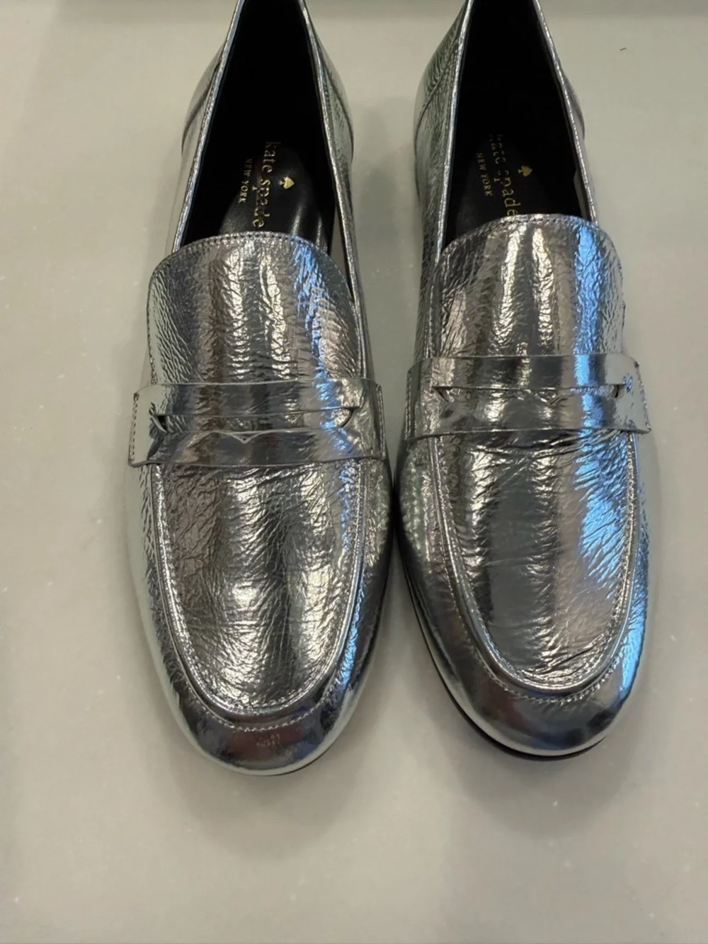 Kate Spade METALLIC SILVER Women's Genevieve Loafers, US 8 M NEW IN BOX